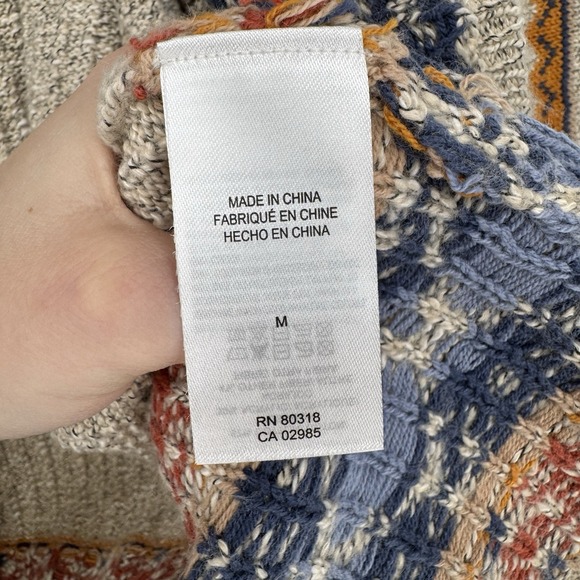 Lucky Brand Cardigan Sweater Women's Medium Geometric Border Pocket Open Front - Picture 5 of 7